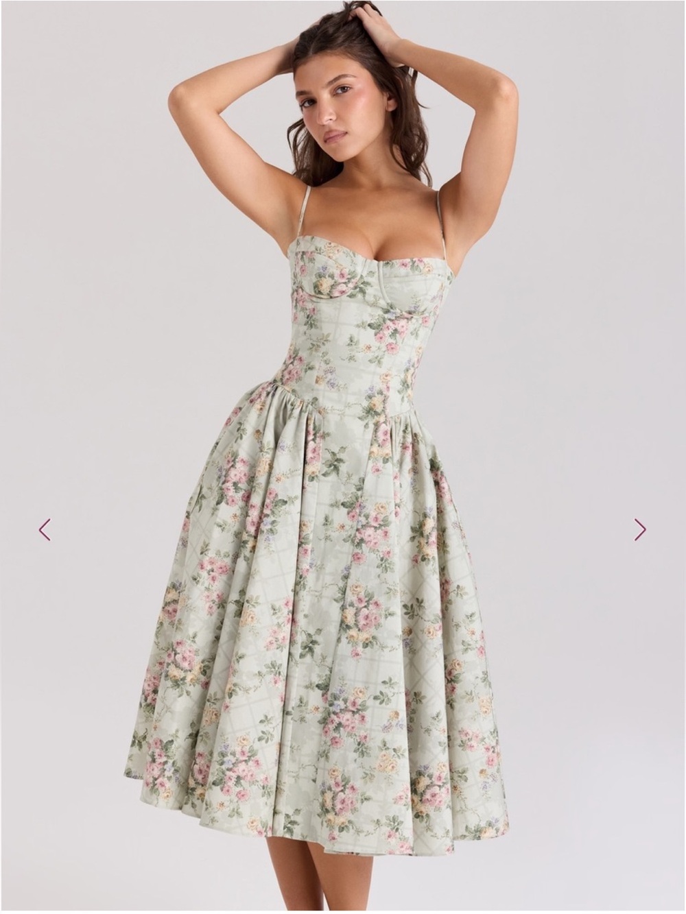 House of CB Samaria Mint Floral Midi Dress with Pink Blooms Size Small - Picture 2 of 11
